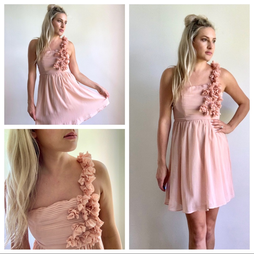 Millennial Blush Pink 3-D Flower Dress 1 Shoulder
